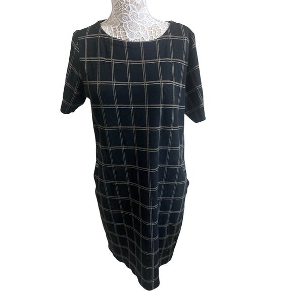 J.Jill Black Plaid Ponte Dress Women’s Large- Workwear Classic With Comfort - Picture 1 of 8
